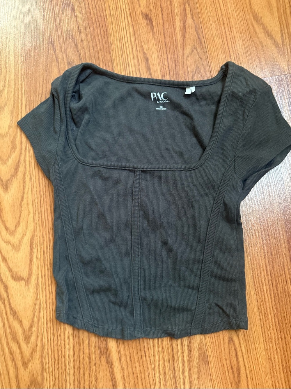 Dark Grey Square Neck Ribbed Women's Top